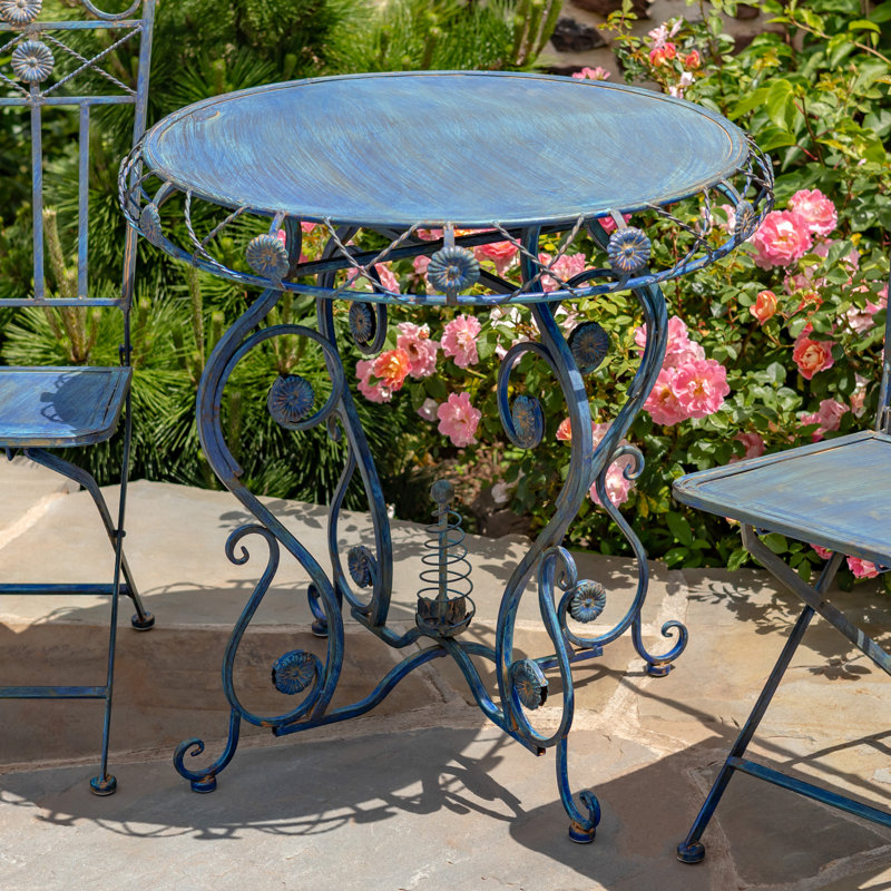 Angellea 2 - Person Patio Dining Set with Round Table , Cushions Included, Blue