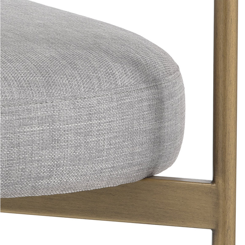 Seneca Upholstered Dining Chair, Dark Gray Performance Basketweave, Antique Brass