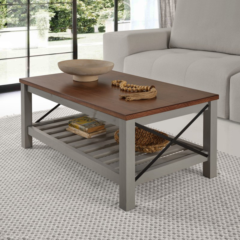 Solid Wood Coffee Table with Storage, Grey
