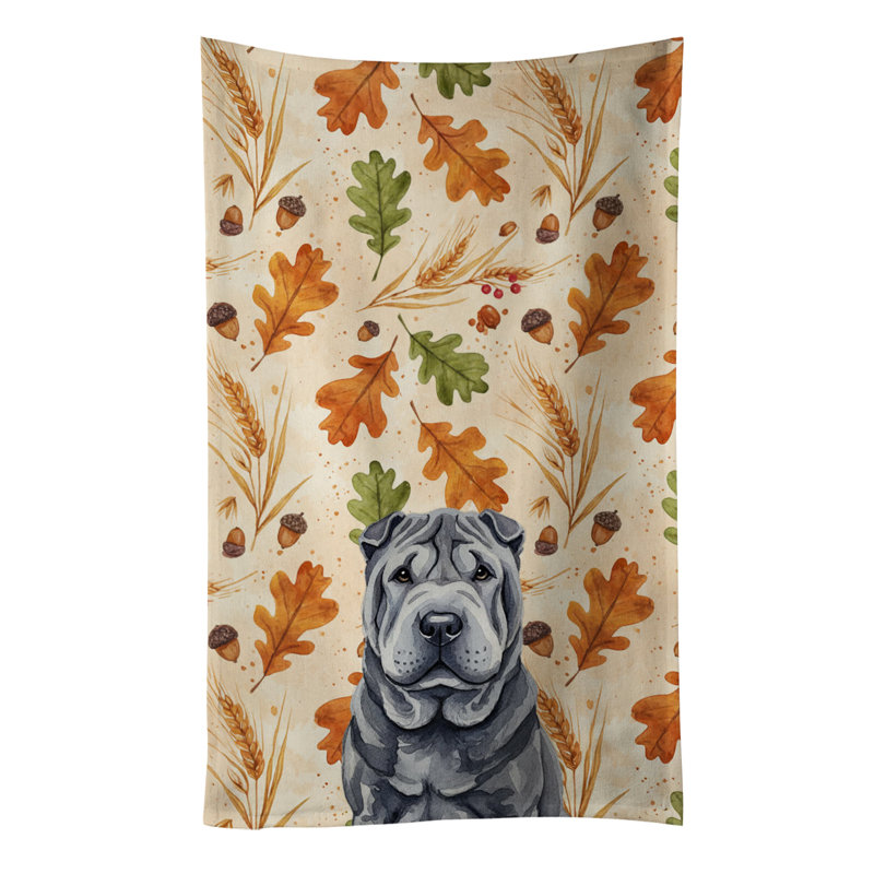 Black Shar Pei Heirloom Fall Kitchen Towel, Black Shar Pei