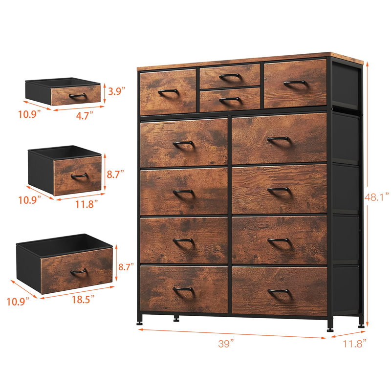 Commode 12 tiroirs, Brun rustique