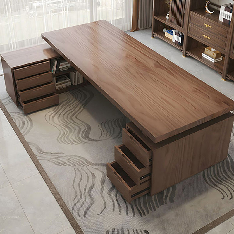 Bureau en bois massif en forme de L brun noyer avec 7 tiroirs, H 29,53 po x l 70,71 po x P 31,5 po, Retour à gauche