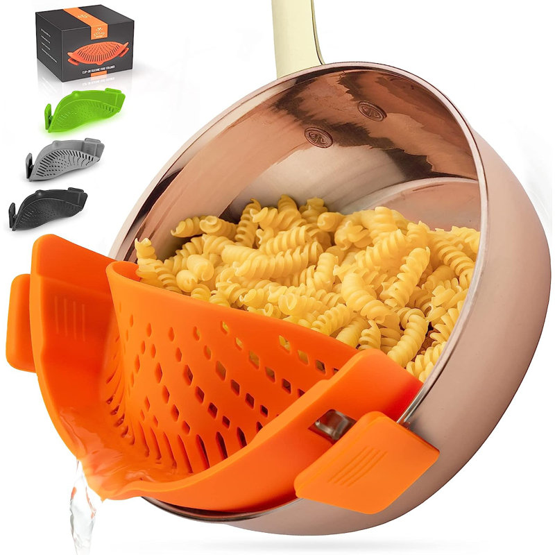 Zulay Kitchen Adjustable Silicone Pot Strainer for Most Pots & Pans, Orange