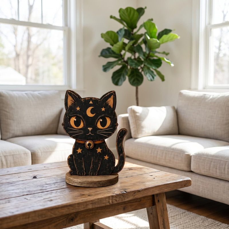Figurine en bois noir pour chat