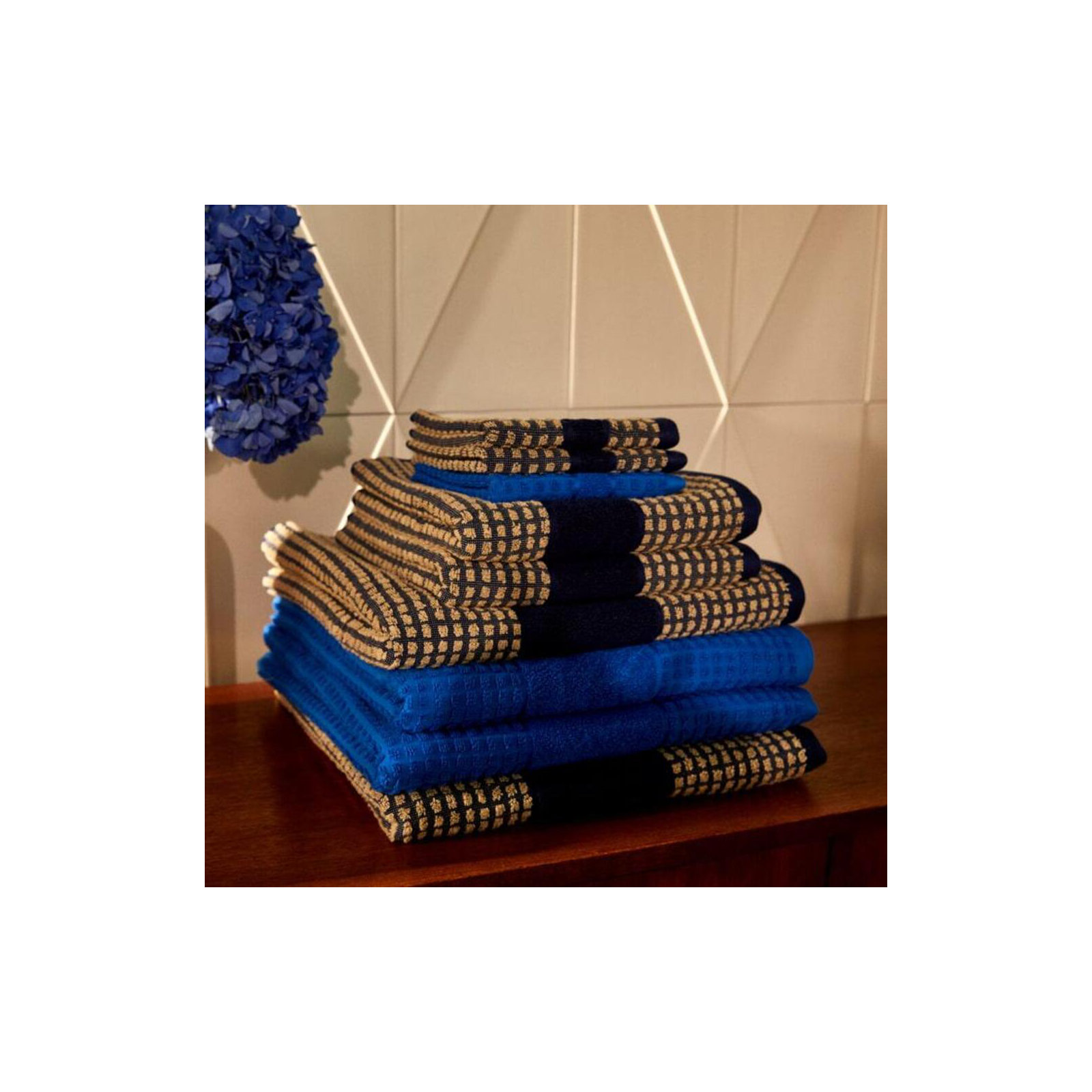Check Bath Sheet 39.4" X 70.9", Blue/Sand