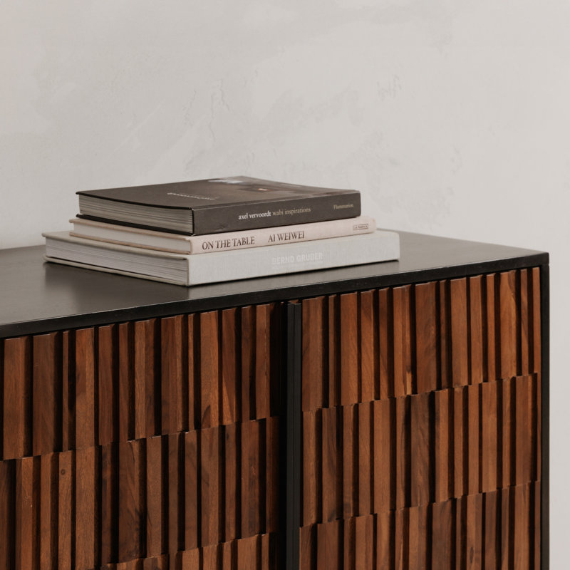 Sideboard, Contemporary Design, Solid Sheesham & Mango Wood, Iron Base