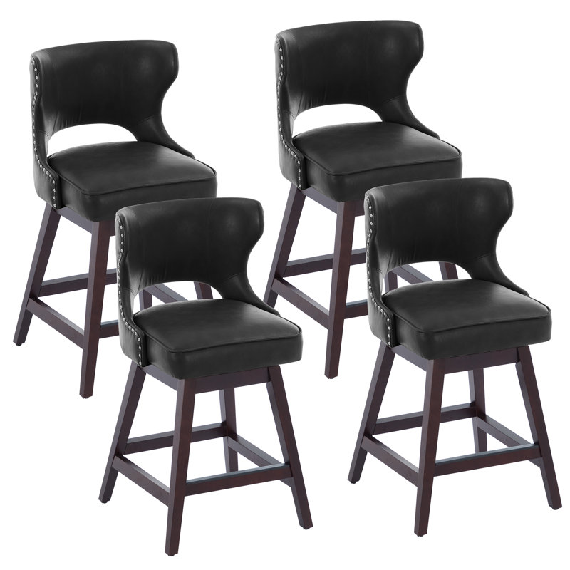 26" Solid Wood Swivel Counter Stool, Black, 4