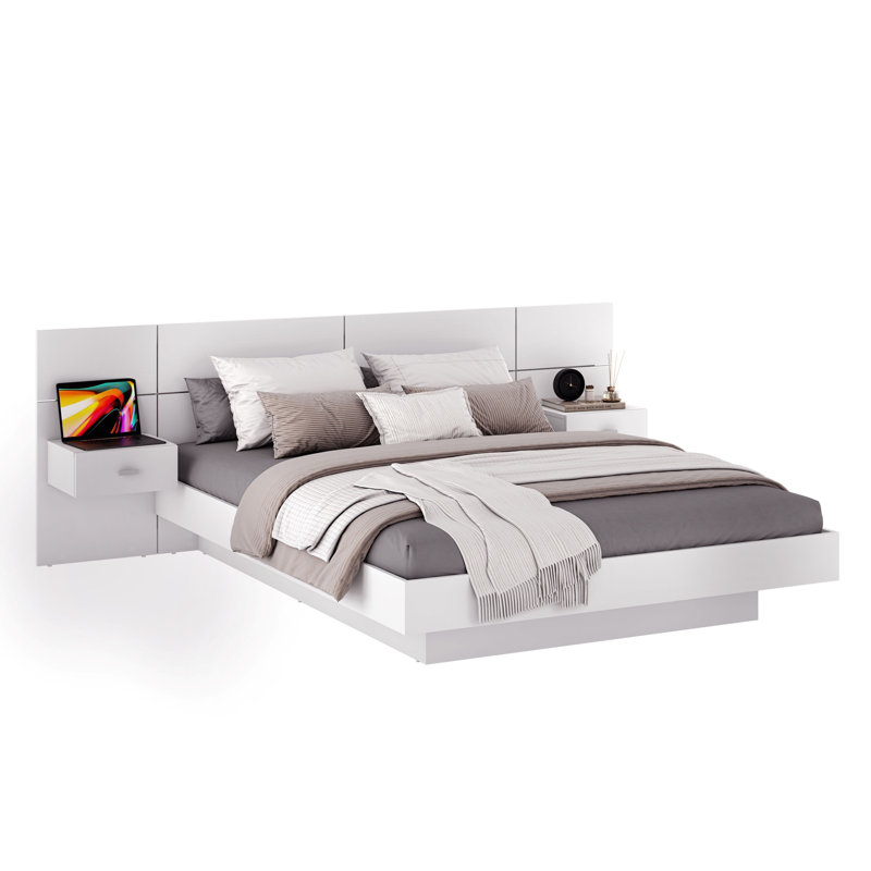 Modern Siedlewski Bedroom Collection - Platform Bed with Headboard and Nightstands (2) – Easy Assembly, No Box Spring Required