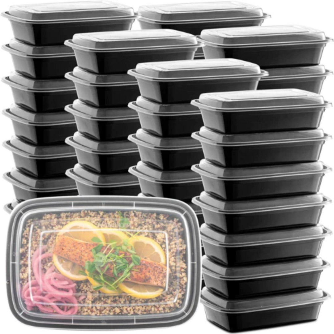 Dolleen 28oz. Black Rectangular Meal Prep / Bento Box Containers with Lids (Set of 10) Prep & Savour