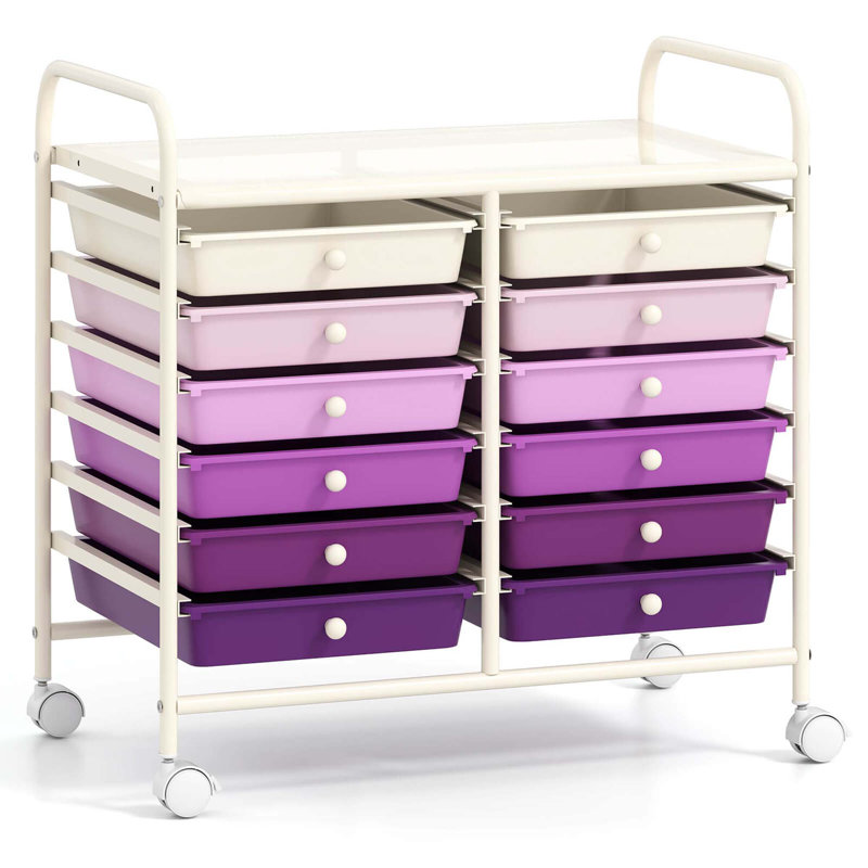 12 bacs de rangement à roulettes, Blanc / dégradé mauve