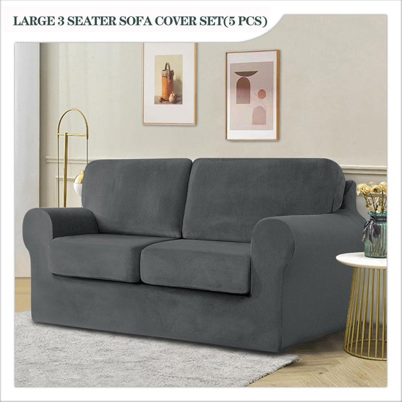 Sofa Cover With Separate Seat Cushions And Backrests Stretch Velvet Sofa Slipcover Couch Covers Furniture Protector Split Combined (Large 3-Seat Set 5 PCS)