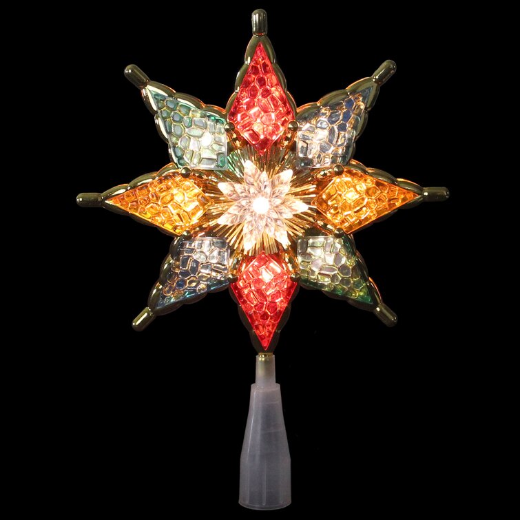 8" Pre-Lit Red and Green Crystal 8-Point Star Christmas Tree Topper - Clear Lights