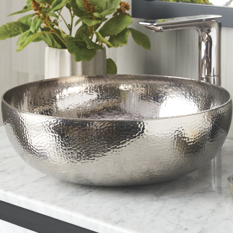 Maestro Copper Circular Vessel Bathroom Sink, Polished Nickel
