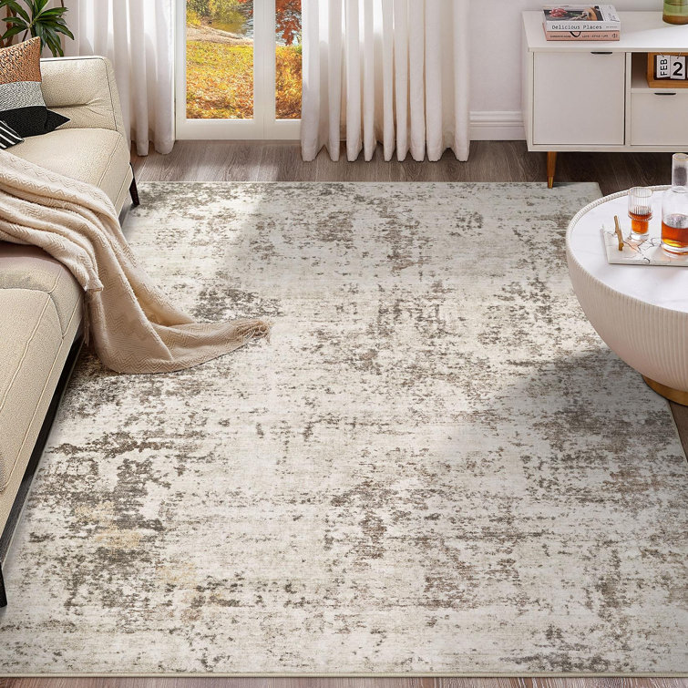 Dagmar Modern Abstract Neutral Soft Carpet for Bedroom Dining Room Under Kitchen Table Home Office Decor