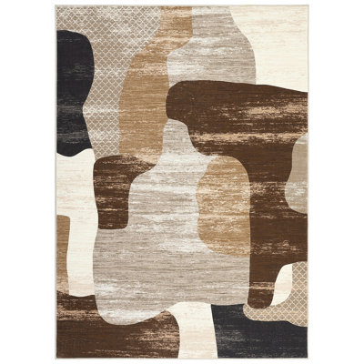 Modern Abstract Area Rugs Living Room Rug, Machine Washable Non Slip Rug for Bedroom, Low Pile Contemporary Floor Carpet for Dining Room Home Office, Foldable Thin Mat