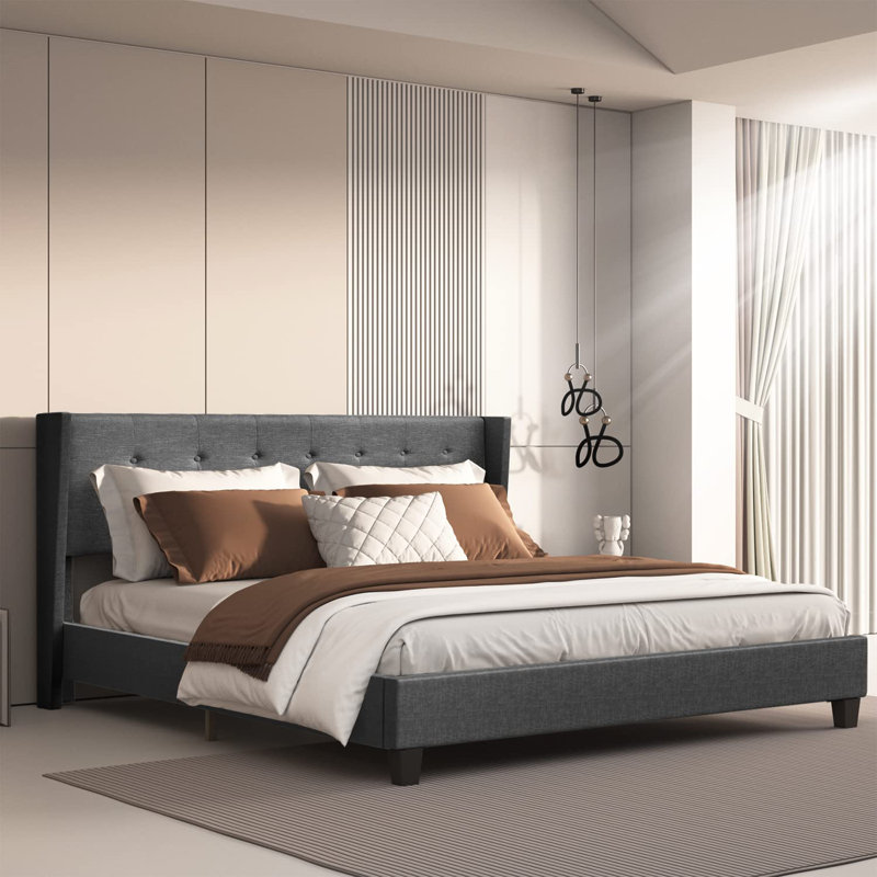 Tolson Tufted Platform Bed, Dark Gray, Full