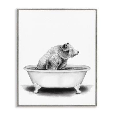 'Bear in a Tub Funny Animal Bathroom' by Rachel Neiman - Drawing Print