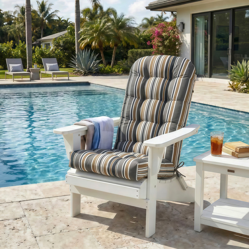 Outdoor/Indoor High Back Chair Cushion, Brown Stripes