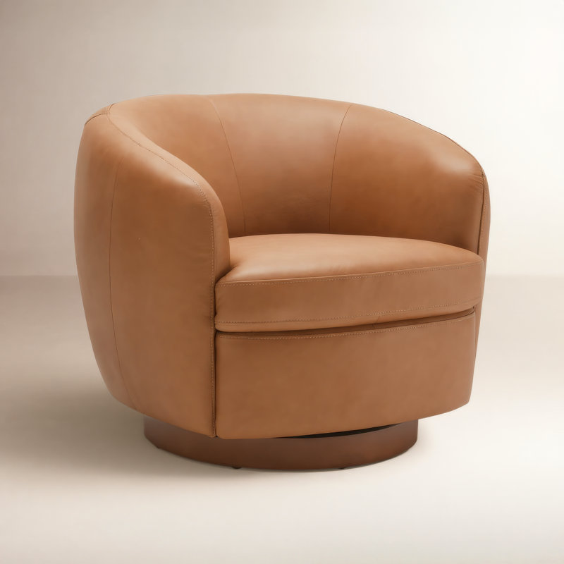 Marcy Geniue Leather Swivel Barrel Chair, Aline Butternut Top Grain Leather