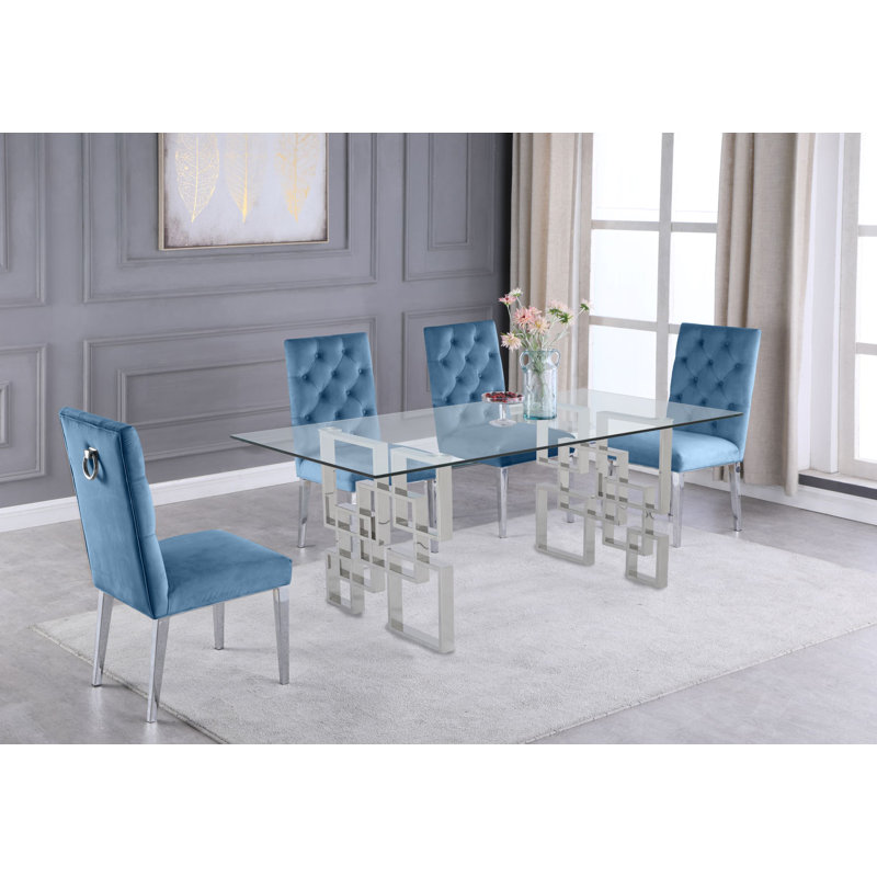 Ensemble de salle à manger Marcano, Argent, Crème, 5 pièces incluses