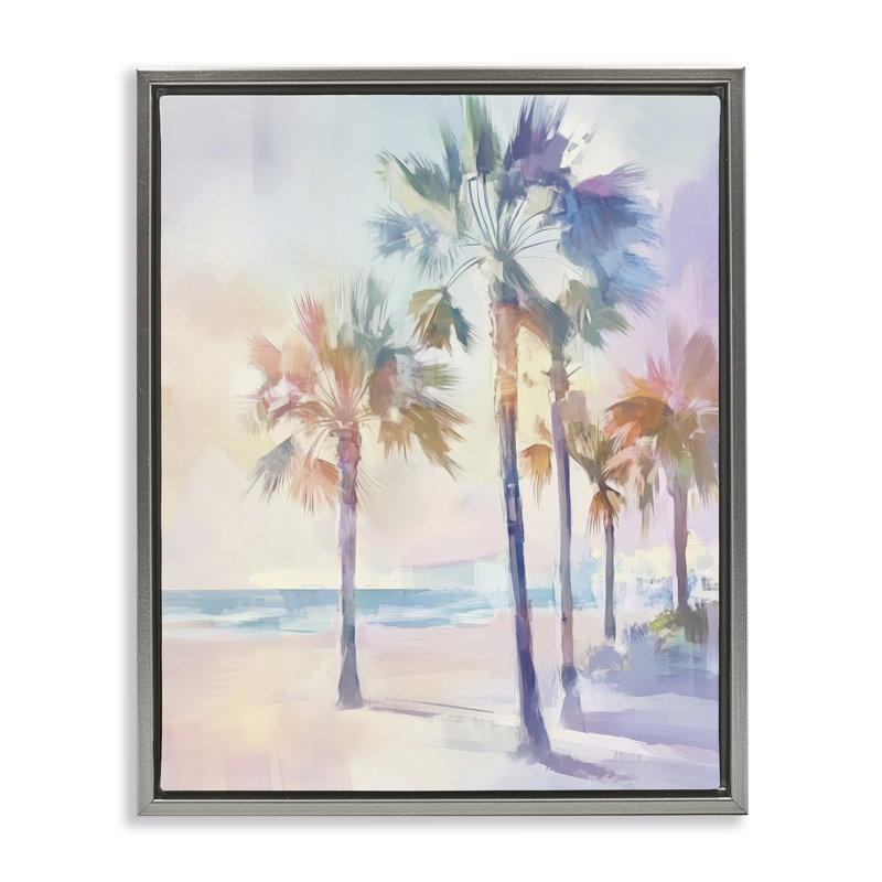 Cadre flottant pastel avec palmiers chauds, design par Arlington Prints, Cadre flottant gris lustré, H 31 po x l 25 po