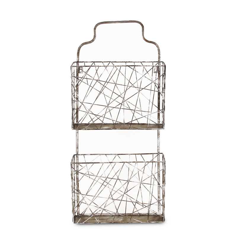 Honora 2 Tier Metal Wall Organizer, Industrial Silver Storage Rack, 28.5" H