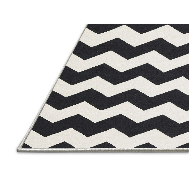 Tapis contemporain noir / blanc, Rectangle 4 pi x 6 pi
