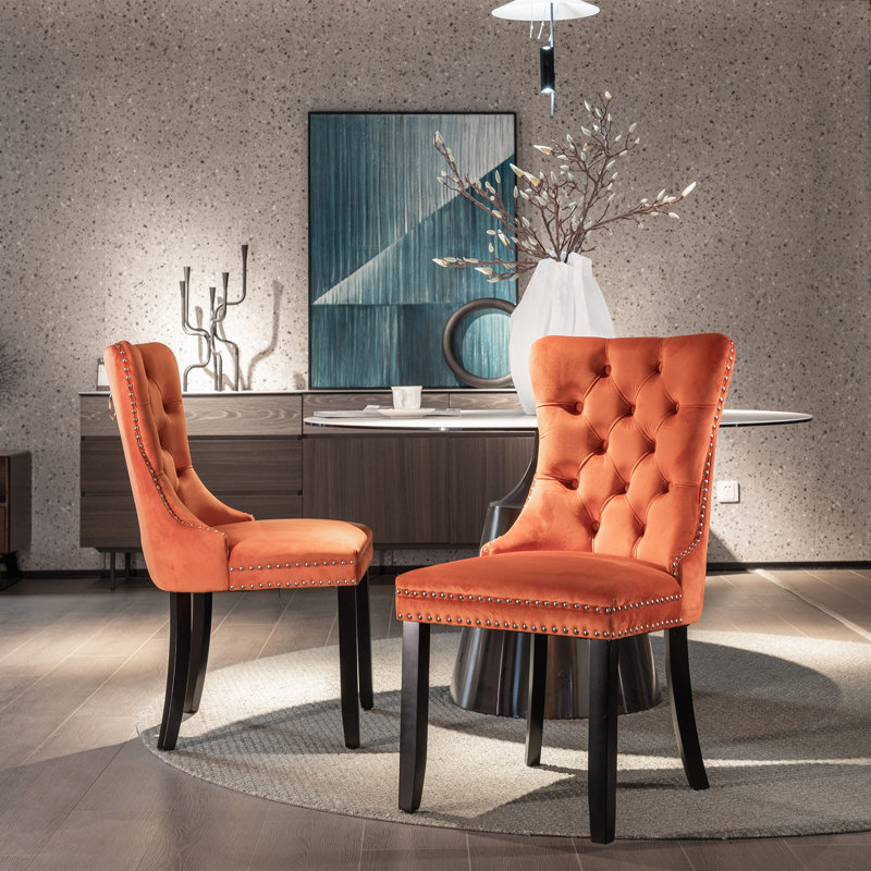 Juliusz Tufted Upholstered Side Chair, Orange, Black
