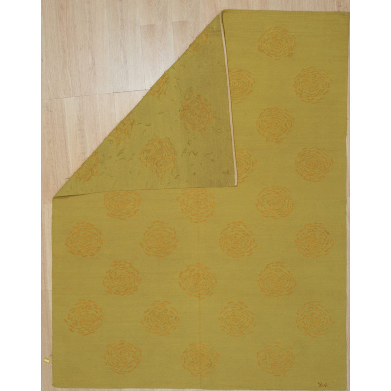 6x8 Yellow Flat Weave Wool Stylized Rosettes Geometric Modern Contemporary Carpet Rug