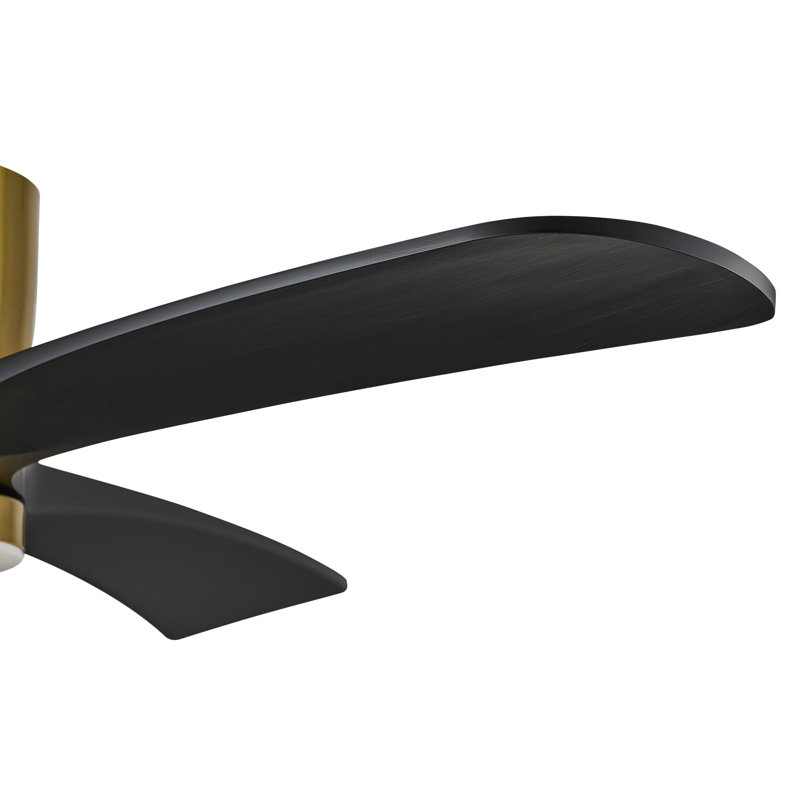 52" Modern Farmhouse Dimmable Ceiling Fan with LED Lights and Remote Control, Brushed Brass with Matte Black Blade