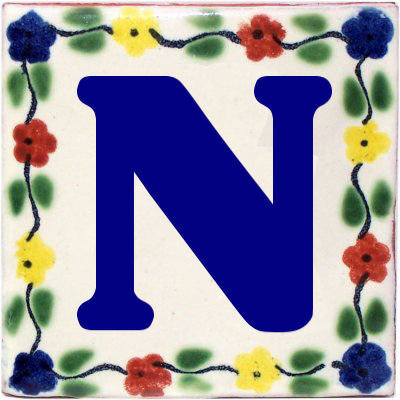4.2" x 4.2" 2pcs TalaMex Bouquet Talavera Clay House Letter N