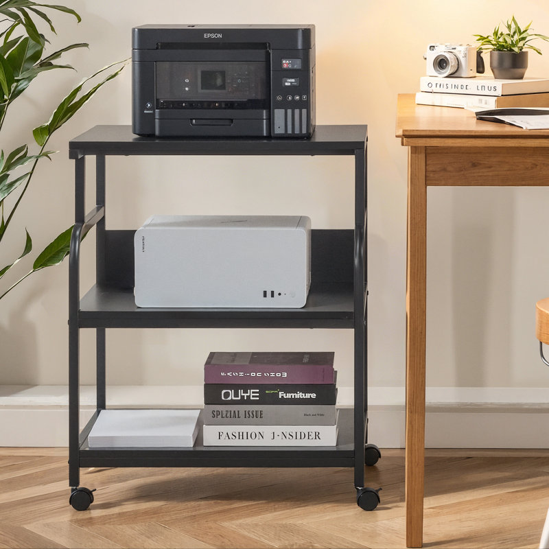 3 Tier Large Printer Stand With Wheels Power Outlet Usb Port, Rolling Cart Printer Scanner Table With Storage Shelf For Home Office