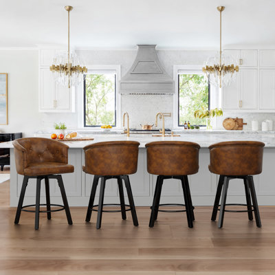 Swivel Upholstered Counter Stool With Metal Frame