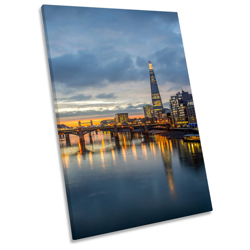 London City Skyline The Shard Sunset - Wrapped Canvas Print, 45.7cm H x 30.5cm W x 2cm D