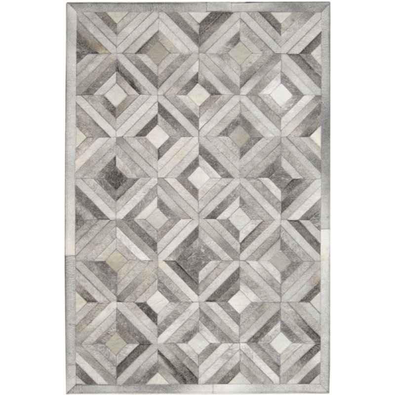 Tapis gris vache géométrique fait main Guillen, Rectangle 5 pi x 8 pi