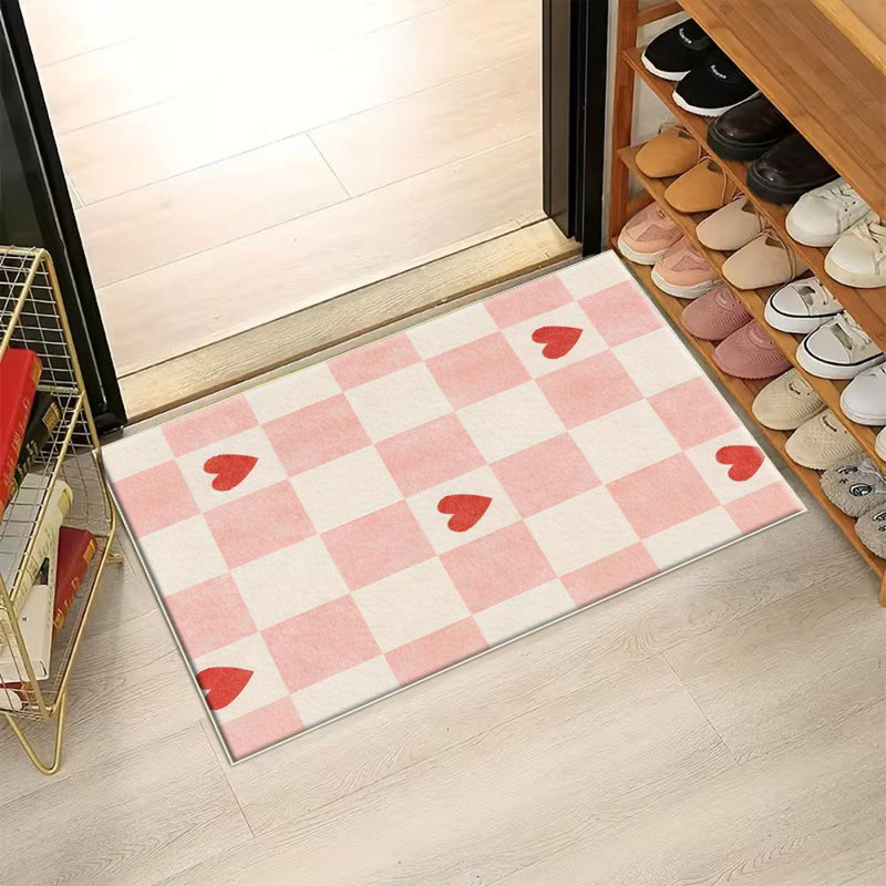 Checkered Heart Area Rug, Soft And Lightweight, Suitable For All Seasons, Easy To Maintain And Easy To Clean, Machine Washable Carpet Floor Mat, Suitable For Living Room, Bedroom, Hallway, Balcony, Office, Room Decor, Home Decor, Outdoor Decor