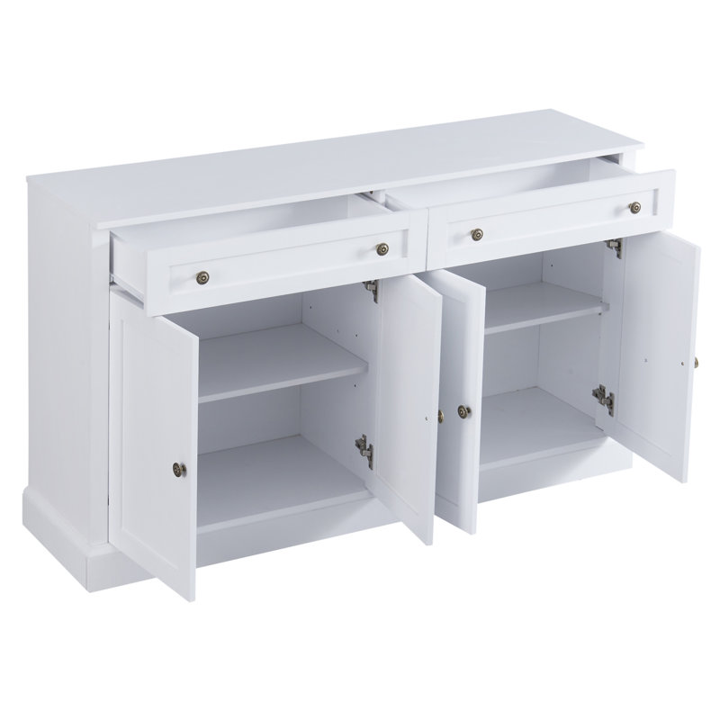 Buffet de cuisine avec 2 tiroirs et 4 tablettes réglables, Blanc