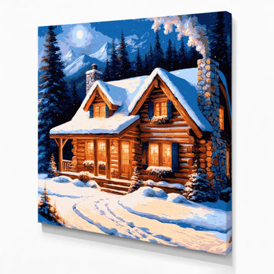 Art mural sur toile, "Christmas Mountain Cabins"