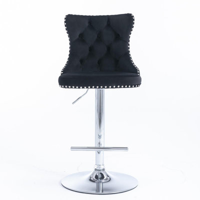 Tabourets de bar pivotants en velours à hauteur de siège réglable de 25 à 33 pouces, tabourets de bar modernes à base chromée avec dossiers capitonnés confortables pour un pub à la maison et un îlot de cuisine