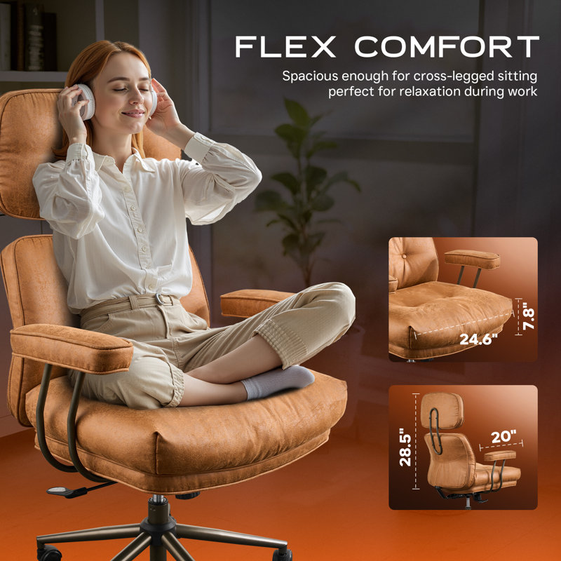 Office Chair With Headrest, Swivel Task Chair With Adjustable Gas Lift, Light Brown