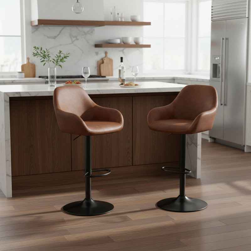 Adjustable Height Counter Stool with Metal Frame, Brown