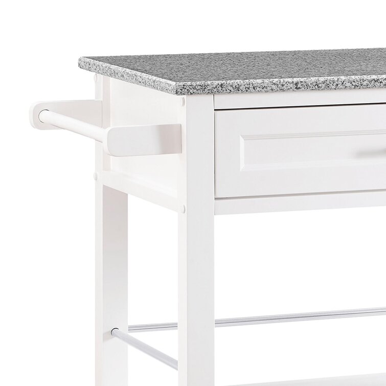 Wade Logan Houchin Kitchen Island with Granite Top with Locking Wheels Base Finish: White Wayfair 36H X 30W X 17D