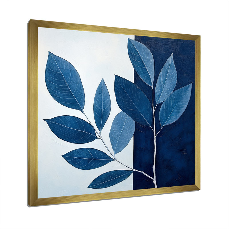 Blue Indigo Leaves Harmony I, H 16 po x l 16 po x P 1 po, Cadre doré simple