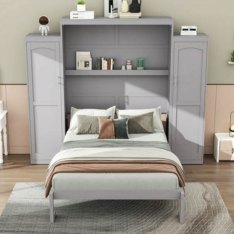Murphy Bed with Integrated Wardrobe and Versatile Folding Design, Gray, Queen