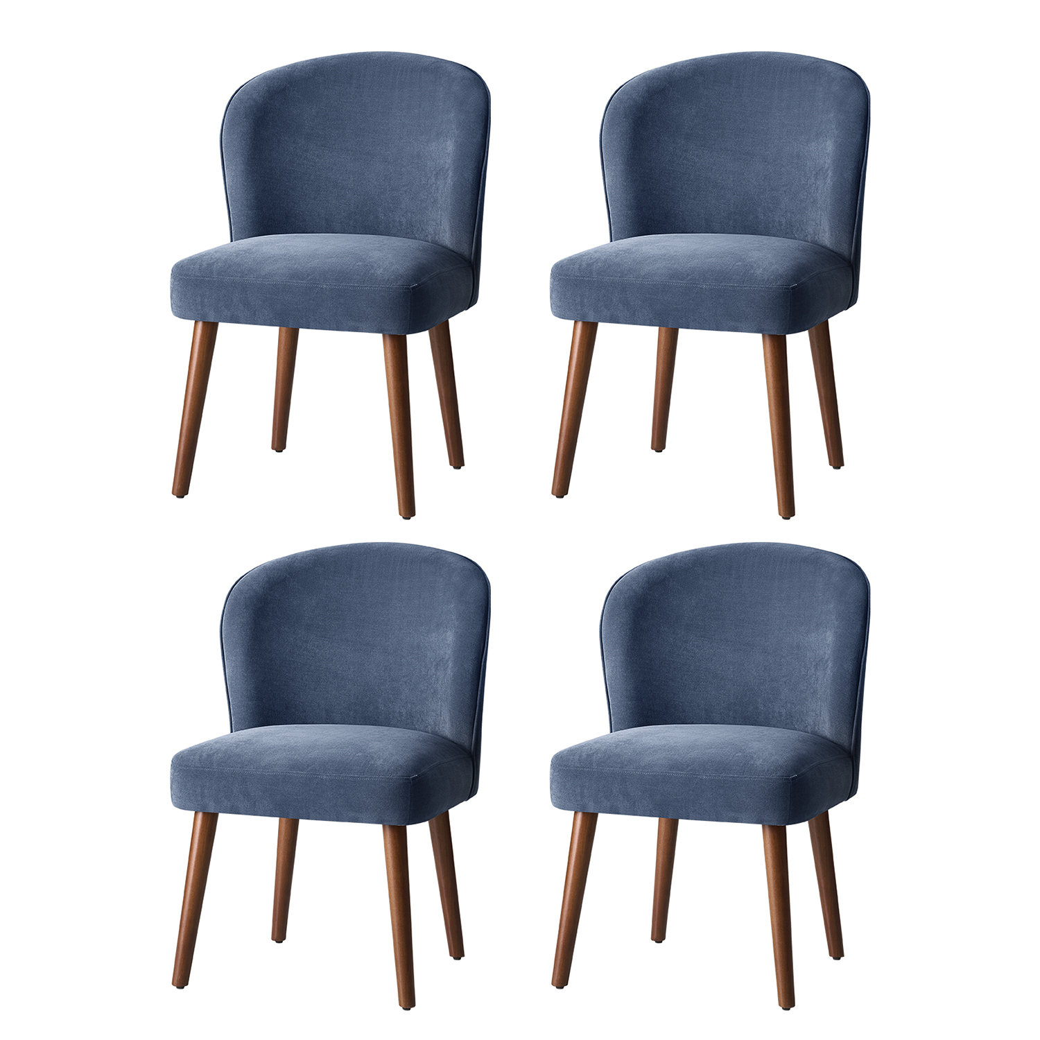 19" H Upholstered Dining Chairs with Solid Wood Legs, 4, Slate Blue