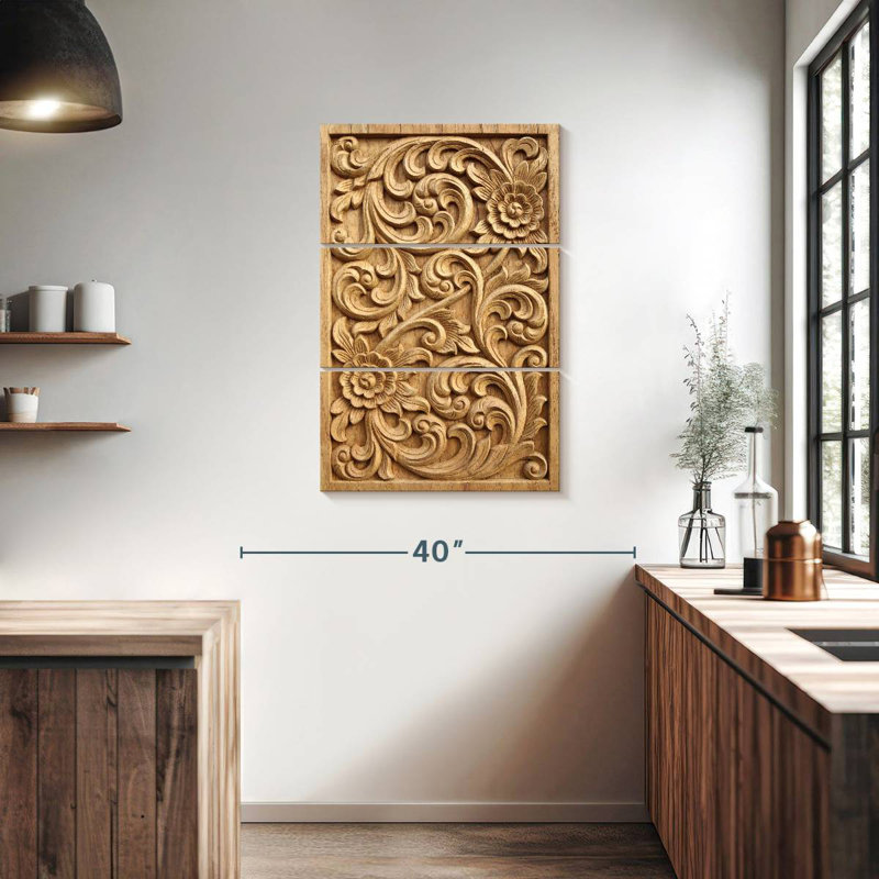 Bois sculpté floral Senne, H 38 po x l 24 po