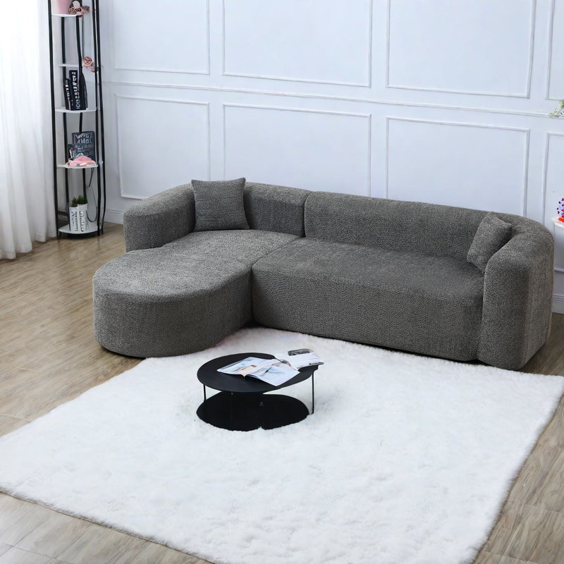 Canapé d'angle modulaire moderne, méridienne gauche à dossier incurvé en chenille, salon, Grey