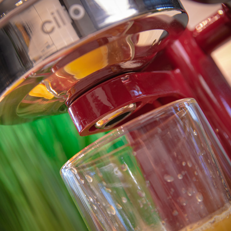 Compact Red Stainless Steel Lever Action Citrus Juicer