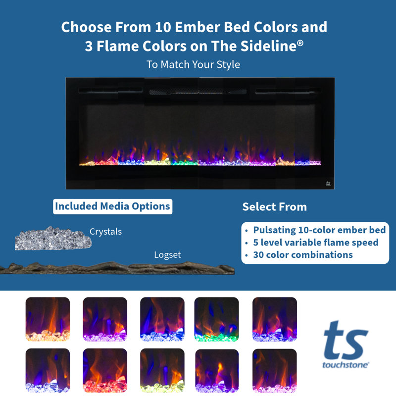 Sideline 40" Black Recessed Electric Fireplace with LED Flames