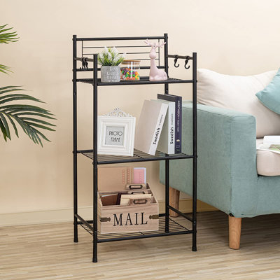 3-Shelf Tier Standing Unit Storage Wire Shelving Multipurpose Rack Organizer With 4-Hooks For Bathroom Laundry Kitchen Office, Black